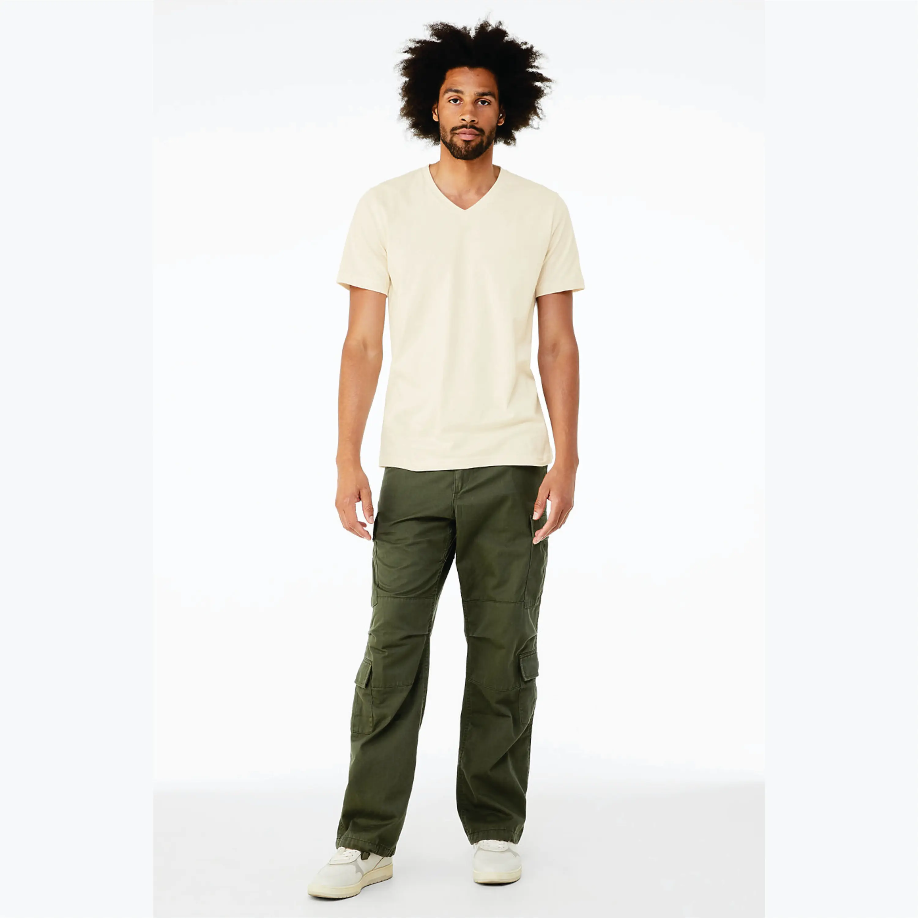 100% Airlume Combed and Ring Spun Cotton 32 Single 4.2 oz Natural Essential Unisex Jersey Short Sleeve V-Neck T-Shirt