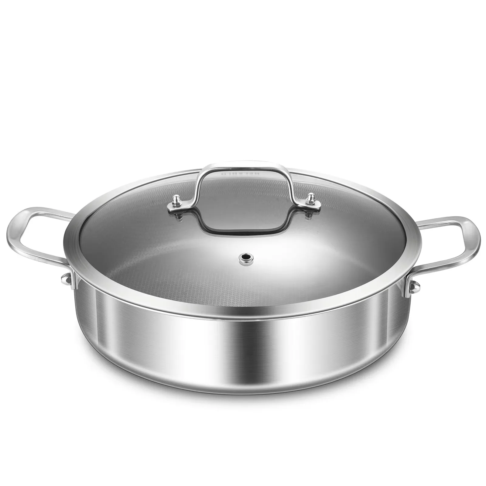 Wholesale 32cm (6qt ) non stick Tri-Ply Stainless Steel Sauce Pan Home Hotel Restaurant Kitchen Sauce Pot