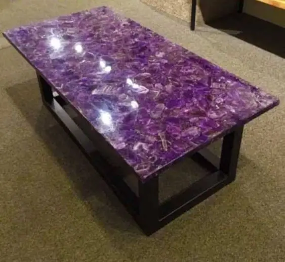Round Shape Random Amethyst Coffee Table Top / Backlit/ Natural Stone