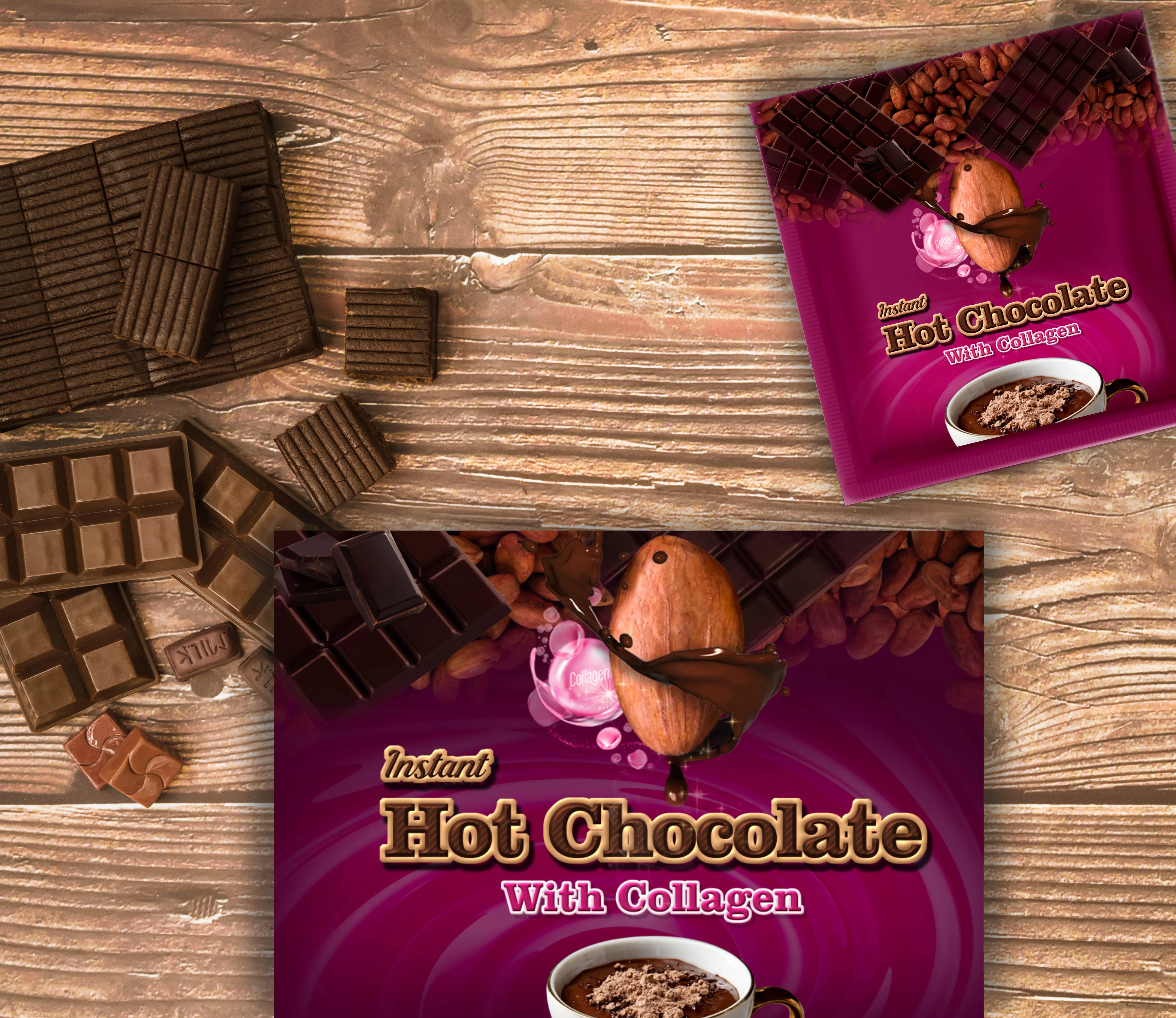 3 in 1 Instant Hot Chocolate with Collagen Packaging Custom Made OEM ODM Manufacturer Instant Beverage Halal Product Malaysia