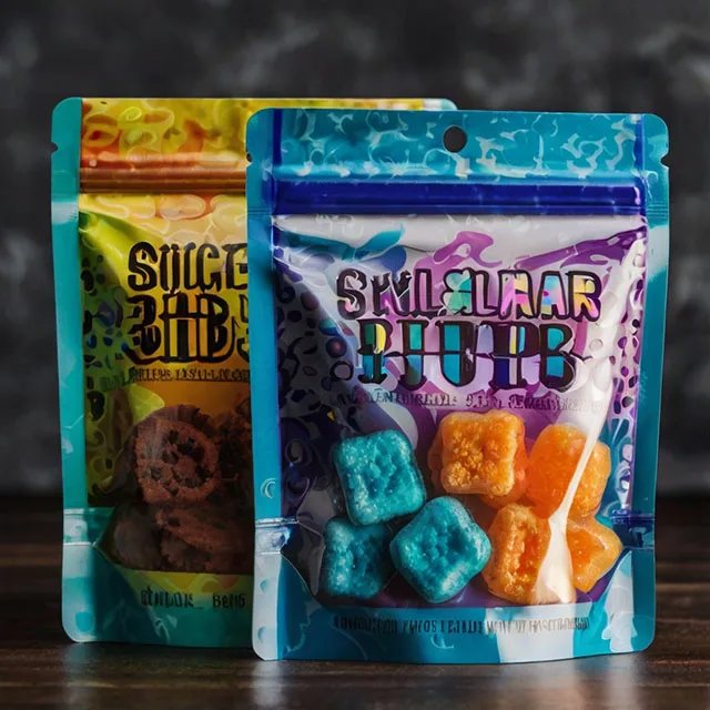 Custom Edible Packaging Soft Touch Pack Holographic Rainbow Smell Proof 3.5g Special Die Cut Shaped Plastic Mylar Bags with Box