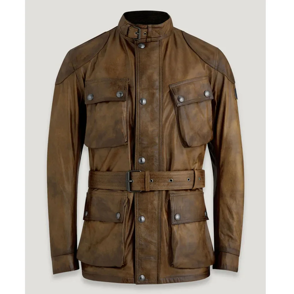 Panther 2.0 Leather Jacket Burnished Gold Hand Waxed Leather Saddle Brown Pro leather jacket in brown / black