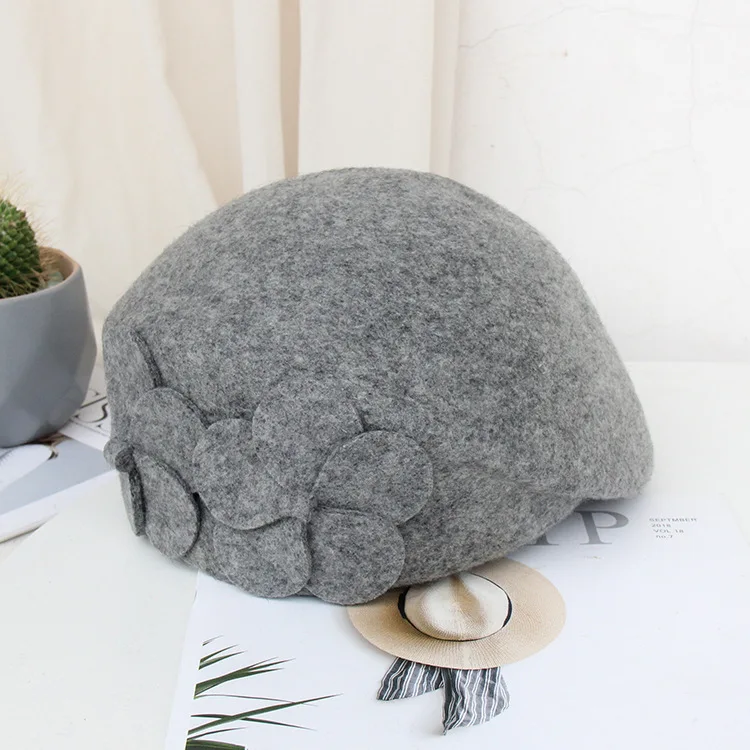 British woolen felt hat dome top hat fashionable temperament flower stewardess beret for women