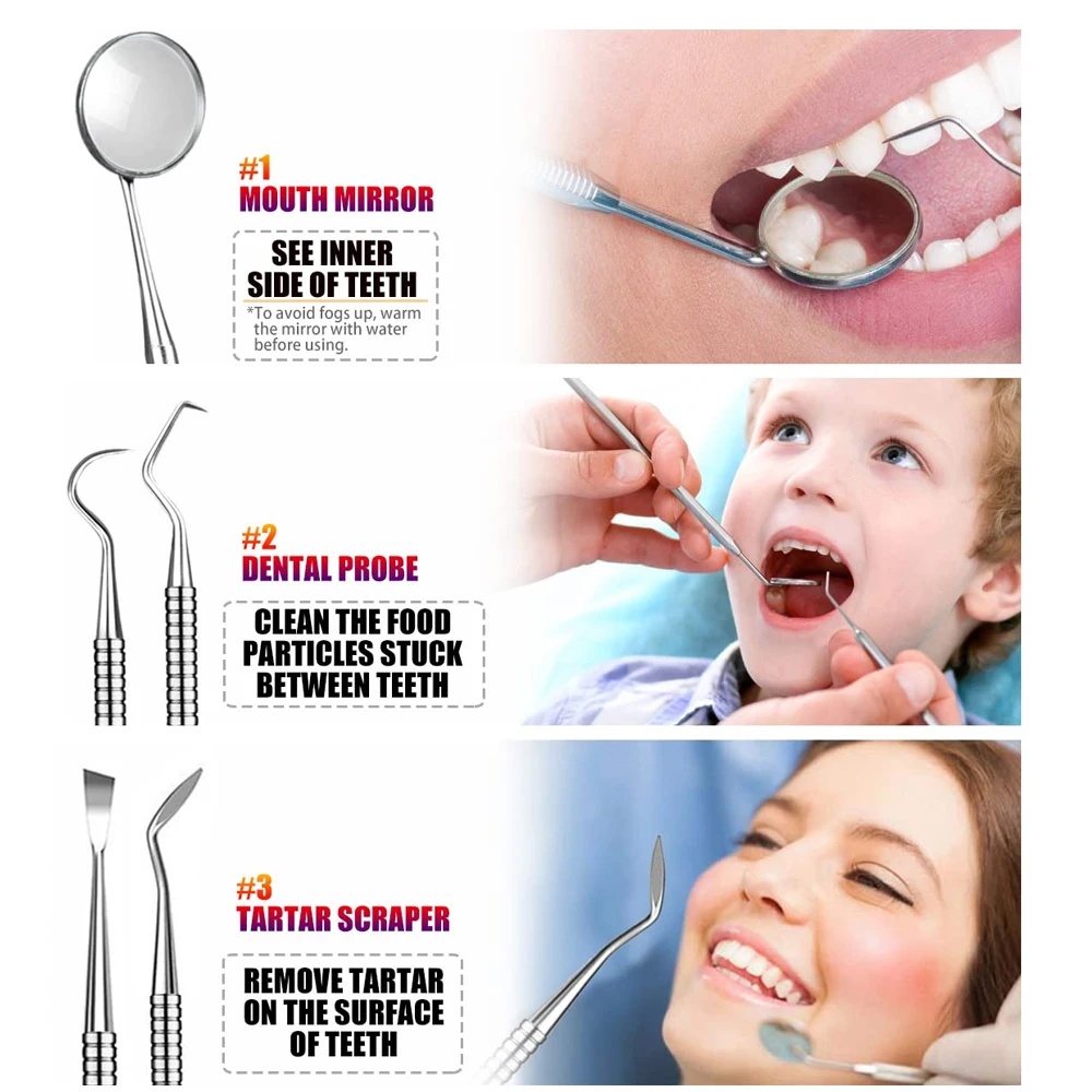 Stainless Dental Tool Set 3 Sets Oral Instruments Dental Tools Dentist Teeth Hygiene Explorer Probe Hook Teeth Care Kits