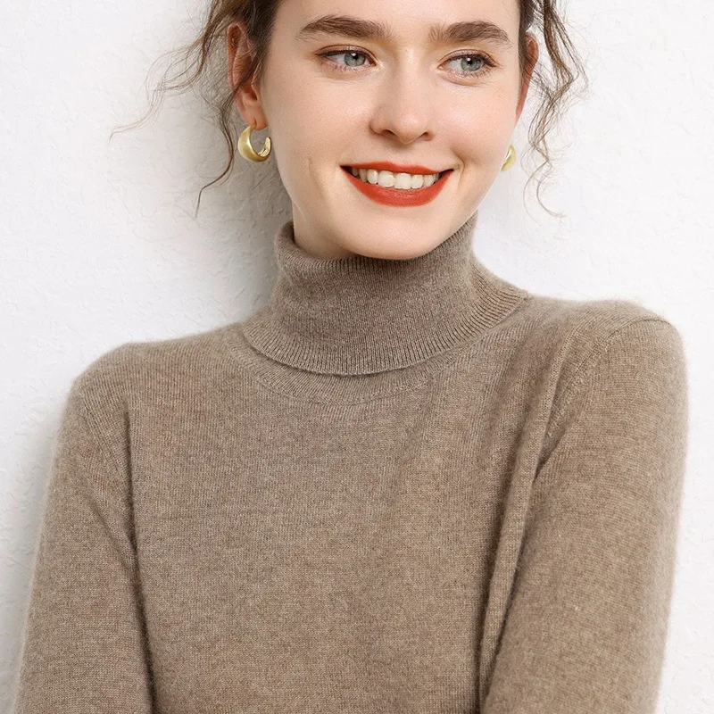 Winter turtleneck pullover loose plus size wool knitted long sleeve solid color bottoming shirt women wholesale cashmere sweater