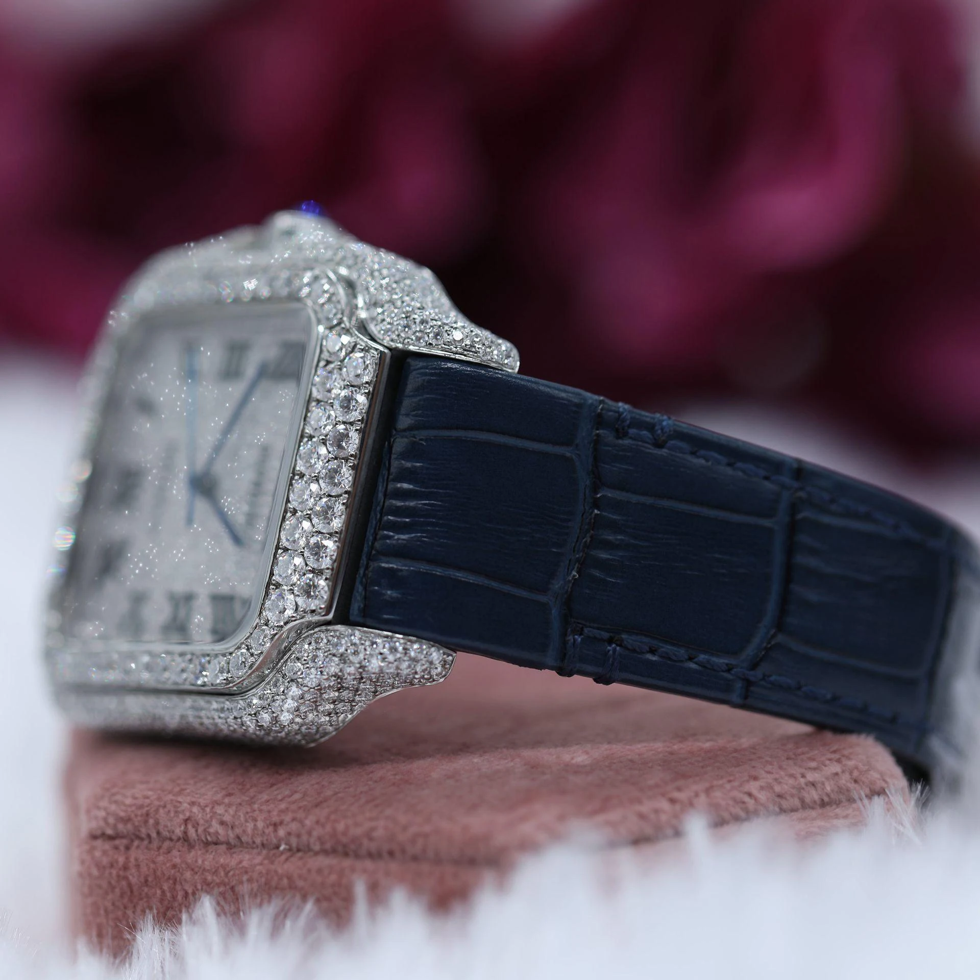 Half Iced Out Blue Band VVS Diamond Mechanical Wrist Watch/ Featuring Calender Top Quality For Hip Hop Lover Diamond Watch