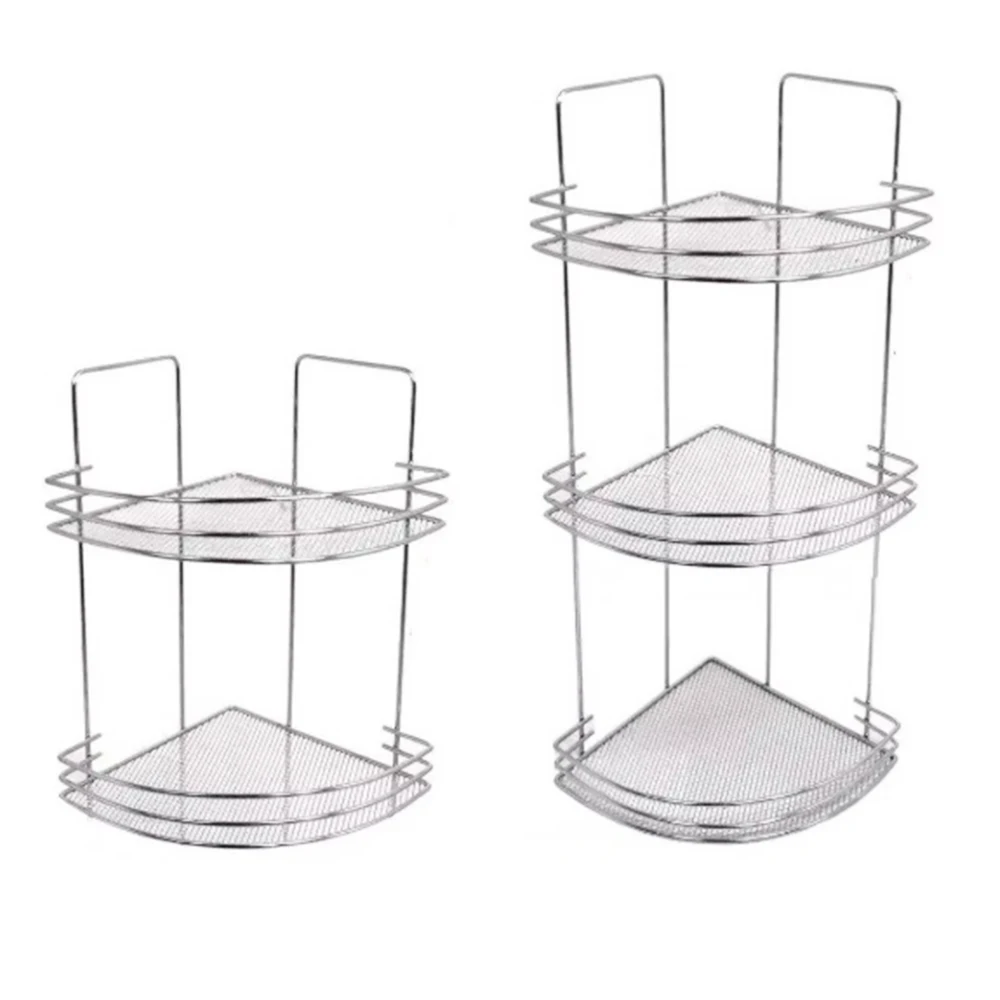 Wall Mounted 2 & 3 Tier Corner Bathroom Shower Caddy Organizer with 2 Hooks Adhesive Shower Storage Shelf
