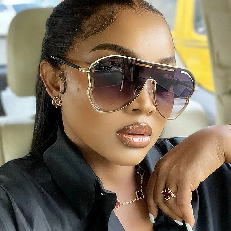 2024 Newest Fashion Lady Irregular One Piece Lens Sunglasses UV400 Metal Big Frame Pilot Sun Glasses For Women