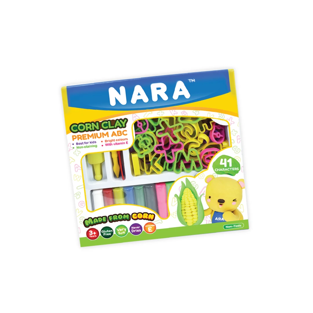 Eco-Friendly Kids Corn Modeling Clay Plasticine 12 Colors 270G. with ABC Cutter Mold 1 Roller, Shaping Tools Gift Non-Toxic Soft