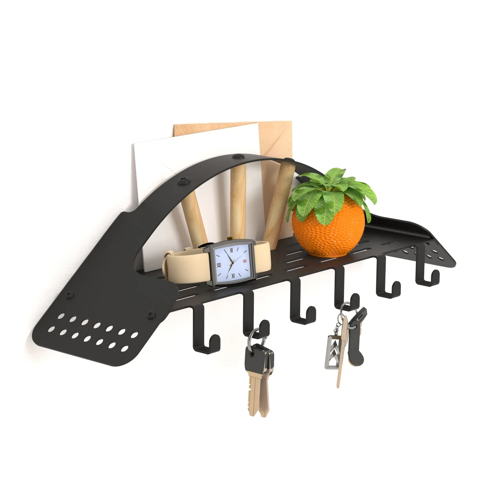 Бестселлер современный дизайн органайзер для почтовых отправлений черный металлический держатель ключей на стену с полками 5 крючками милый подарок