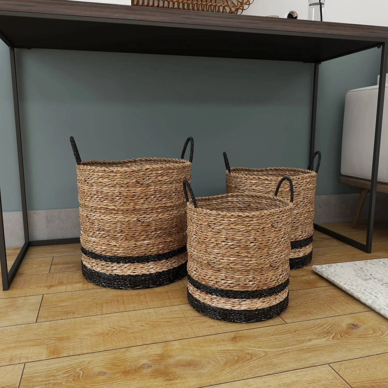 New Style Seagrass Woven Baskets Modern Round Wicker Storage Decorative Rattan Collapsible Clothes Laundry Hamper Home Organizer