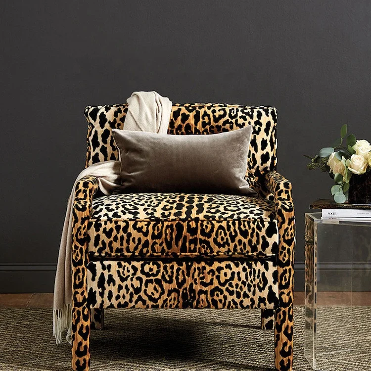 New design Leopards embroidery pattern fabric Italian luxury villa single sofa accent lounge chair