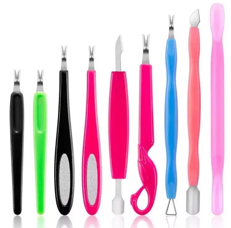 Professional Nail Cuticle Pusher with Plastic Handle Double Side Stainless Steel Cuticle Remover Pushers