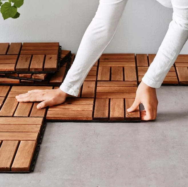 Cheap composite decking tiles wood deck tile 12  GV-012A slats wholesale Vietnam garden walkway 300x300x24 mm