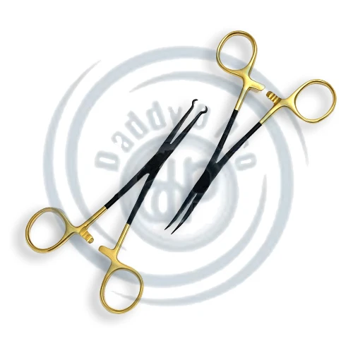 No Scalpel Vasectomy Set w/ Pointed Forceps & Grasping German Stainless Gold Black Needle Holders