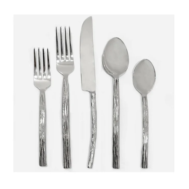High Quality Stainless Steel Flatware Set Tableware Silver Cutlery of 5 Pcs Dinner Fork Dessret Knife and Spoon Set Table Decor
