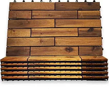 Trendy Modern Wooden Acacia Rectangle Decking Tiles 12mm Smooth Interlock Design for Easy Assembly for Outdoor Balcony Flooring