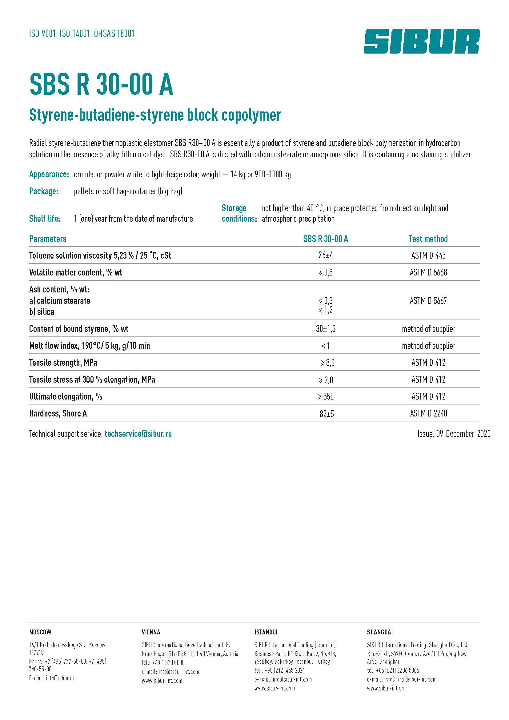 Styrene butadiene copolymer SBS R 30-00A granules in bulk top quality plastics and rubbers for sale
