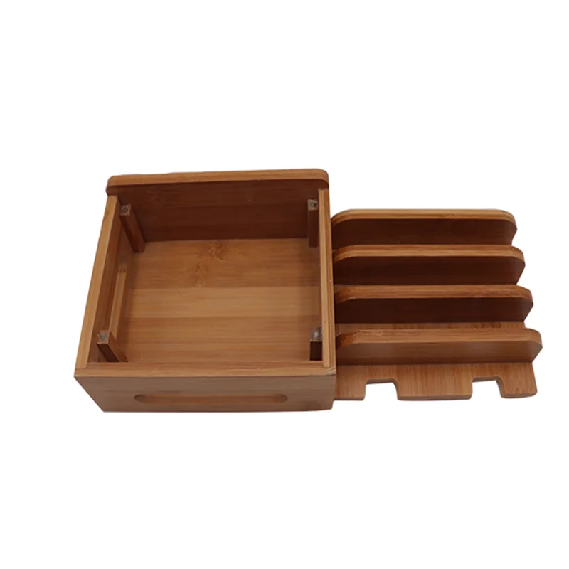 Bamboo Multifunction Charging Station for Multiple Devices Organizer Desk Docking Stand for Cell-Phone Charger