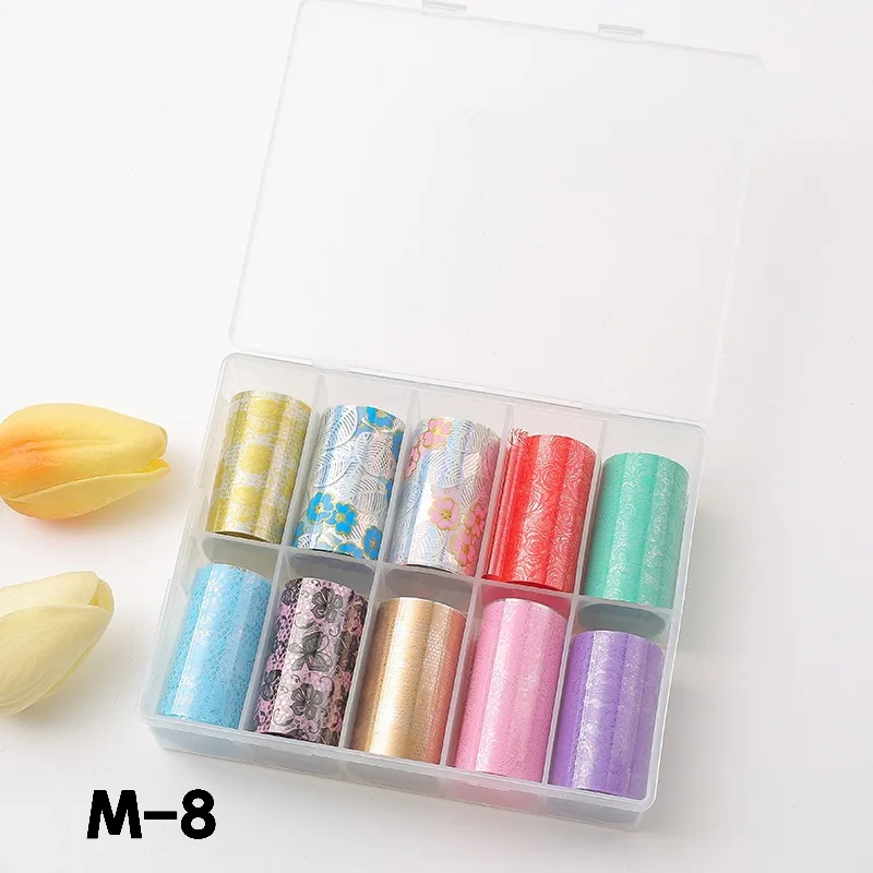 designer logo nail foil transfer plastic nail art glue decals 10 rolls nail art transfer paper foil kit