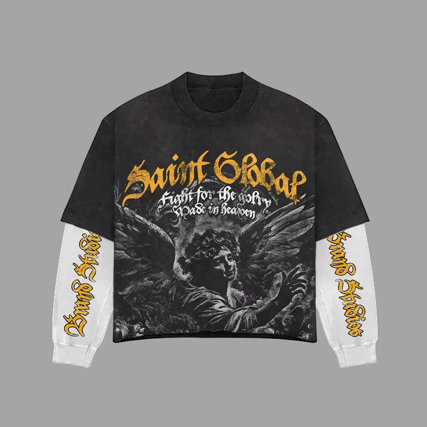 Custom Street Wear Graphic Boxy Waffle Hip Hop High Quality For Men Double Layer Oversized Long Sleeve Tshirt