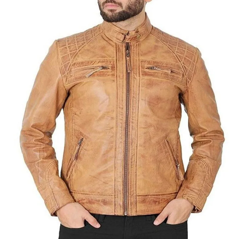 2024 Design Fashionable Casual Sport Wear Men Biker Leather Jackets Clothes Slim Fit Men Leather Jacket