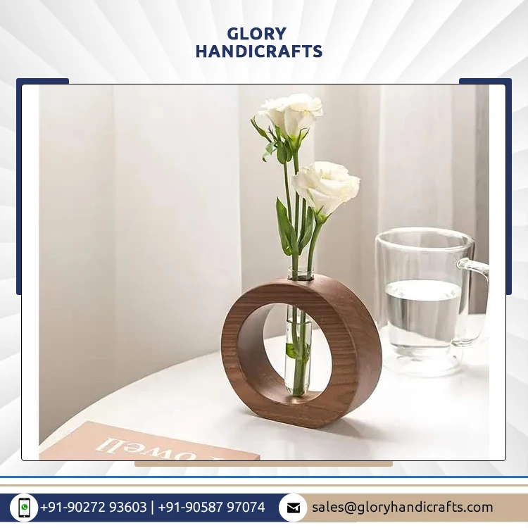 Experience Manufacturer Selling Wooden 1 Glass Test Tube Home Decor Planter Modern Flower Vase with Wood Stand for Sale