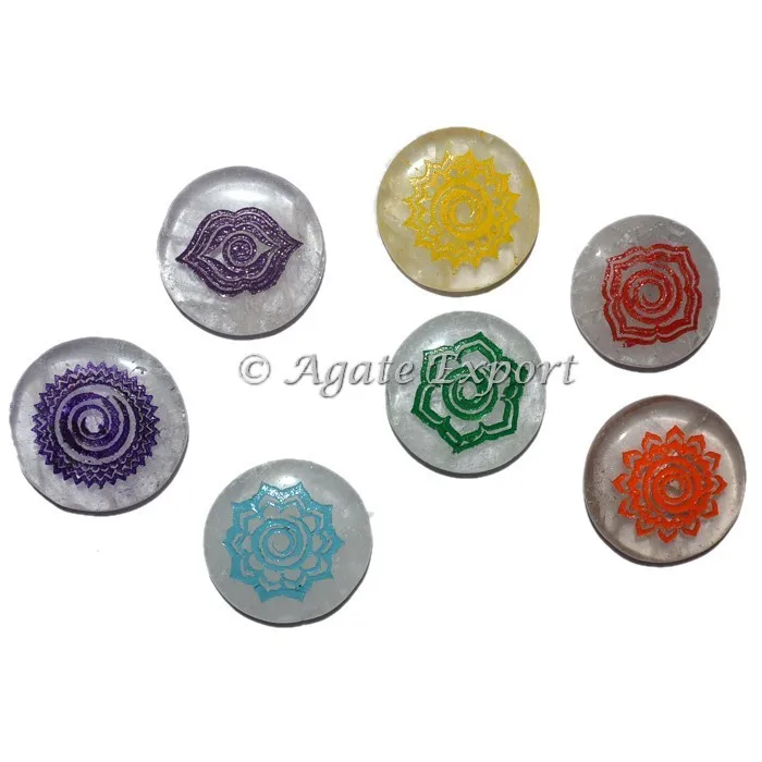Chakra Stone Set with 7 Chakra Stones and Symbols - Pyramid, Oval, Worry | Crystal Chakra Set, Spiritual Gift (Healing Stones)