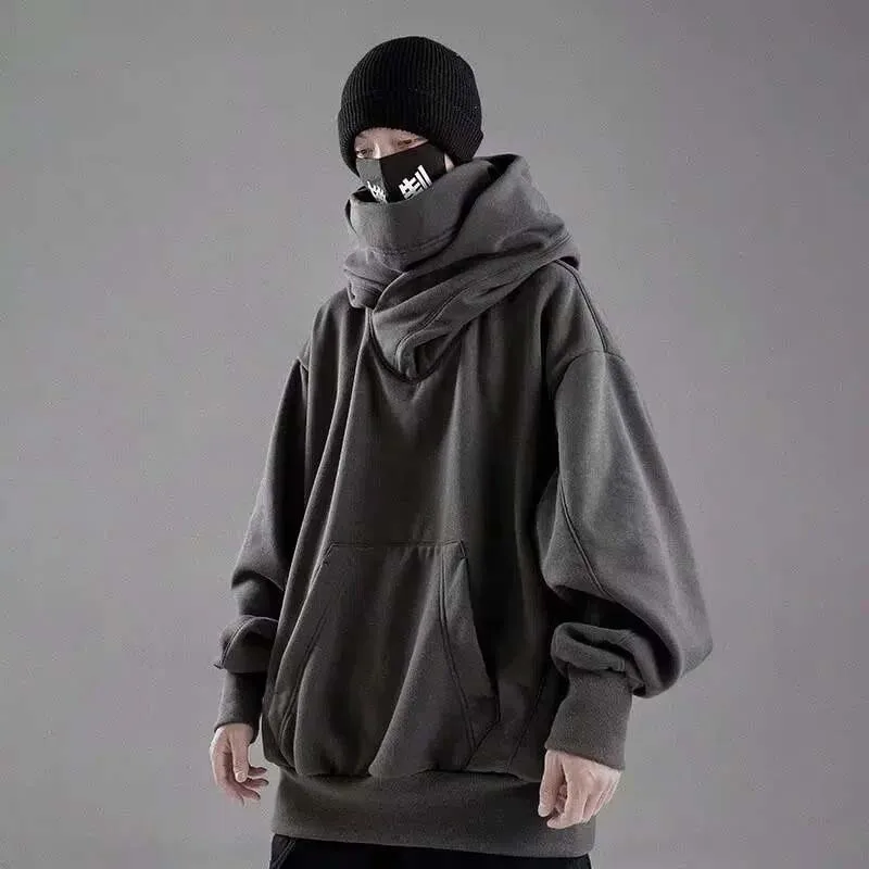 Embroidery Turtleneck Hoodie For Men Japanese Ninja Hoodies Autumn Hip Hop Fleece Pocket man hoodi Streetwear Oversized Y2K