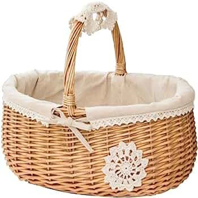 New Stock Rattan Hanging Box with Flower Ribbon Gift Woven Storage Bins Wedding Decoration Flower Girl Wicker Basket