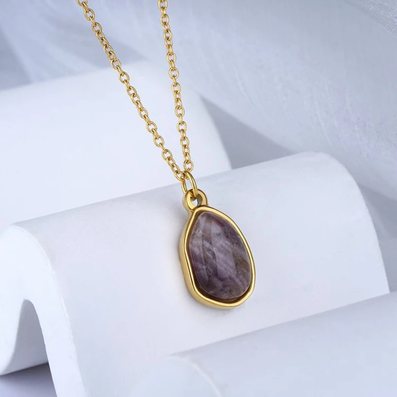 2023 18K Gold Plated Rose Quartz Necklace Natural Crystal Healings Stones Jewelry Quartz Pendant Necklace