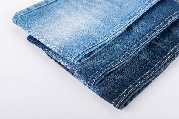 Foshan new design blue 11.2oz substainable denim fabric 42%C 21%viscose 17.5%hemp 18.5%repreve 1%SP recycled polyester fiber