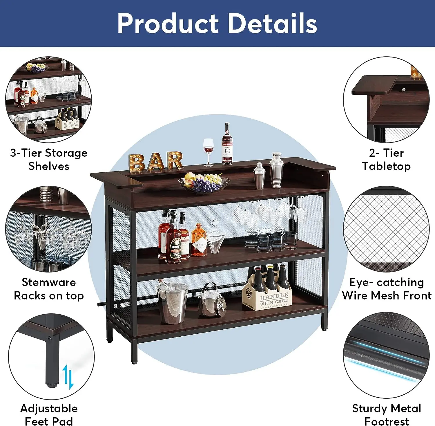 Tribesigns Mini Industrial Rectangle Wine Cabinet Cherry Bar Furniture Considerate & Ergonomic Sturdy Cabinets