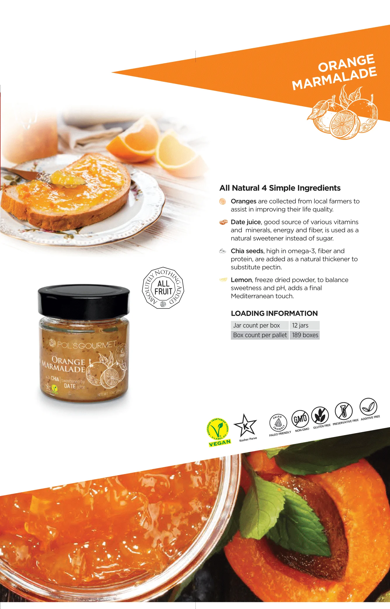 Orange Marmelade Fruit Preserves Organic Natural Gourmet Level No Sugar Fresh Jams Best Selling Grade Pure Healthy