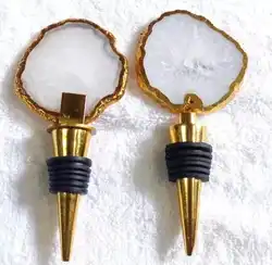 WHOLESALE NATURAL CRYSTAL AGATE SLICE  BOTTLE STOPPER : GEMSTONE AGATE SLICE  WINE BOTTLE STOPPER BUY FROM SKY AGATE EXPORT