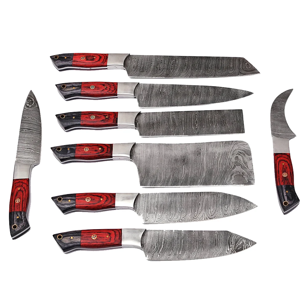 Factory Made Custom Logo Professional Damascus Steel chef knives Set / New Design Damascus Steel Chef Knife Sets