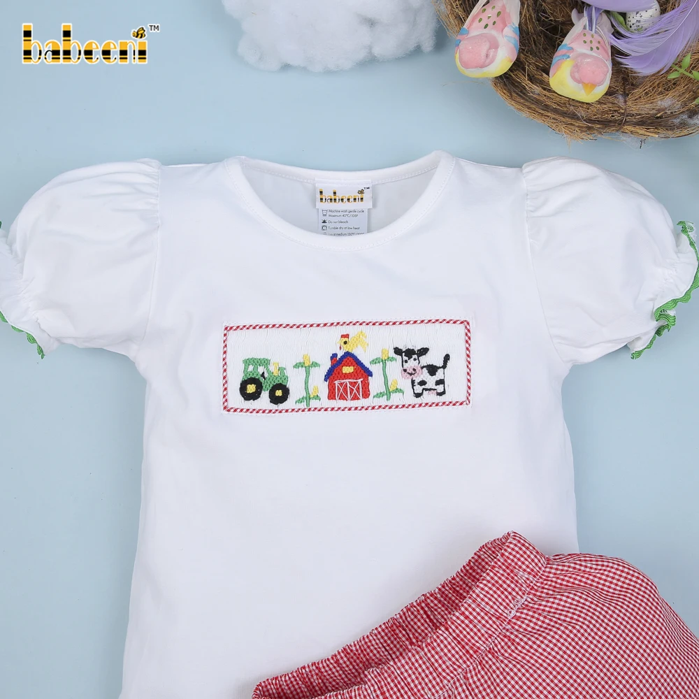 Tractor and farm animals smocked girl outfit ODM OEM wholesale smocked children clothing - BB1304