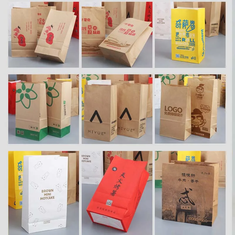 restaurant grocery bag brown take out food packaging recycled kraft paper bag kraft paper food bag with logo