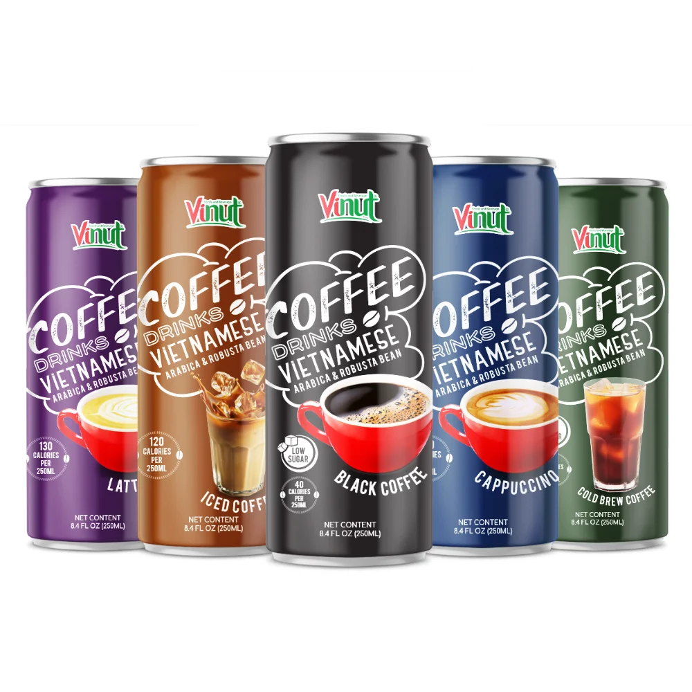 Private Label OEM - 100% Natural Arabica & Robusta Bean 250ml Iced Coffee Can Drink - Free Sample - Wholesale Beverage Vietnam