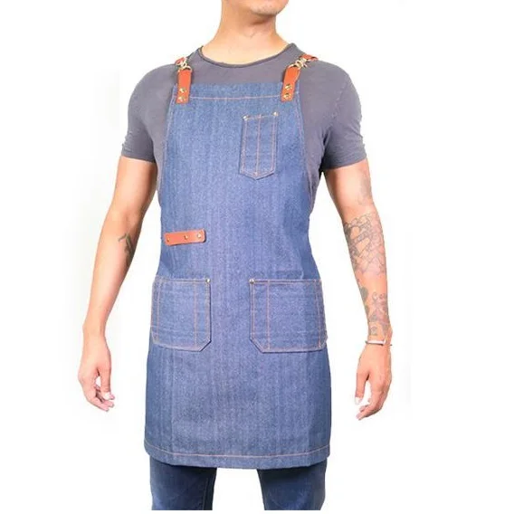 Denim Aprons Custom Logo for Chefs, Artists, and Gardeners, Comfortable and Stylish with Durable High-Quality Cotton Jeans Apron