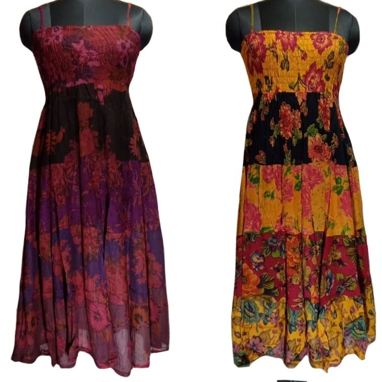 2022 Latest Design Flower Print Cotton Casual Dress For Ladies Traditional Fashion Styling For Girls