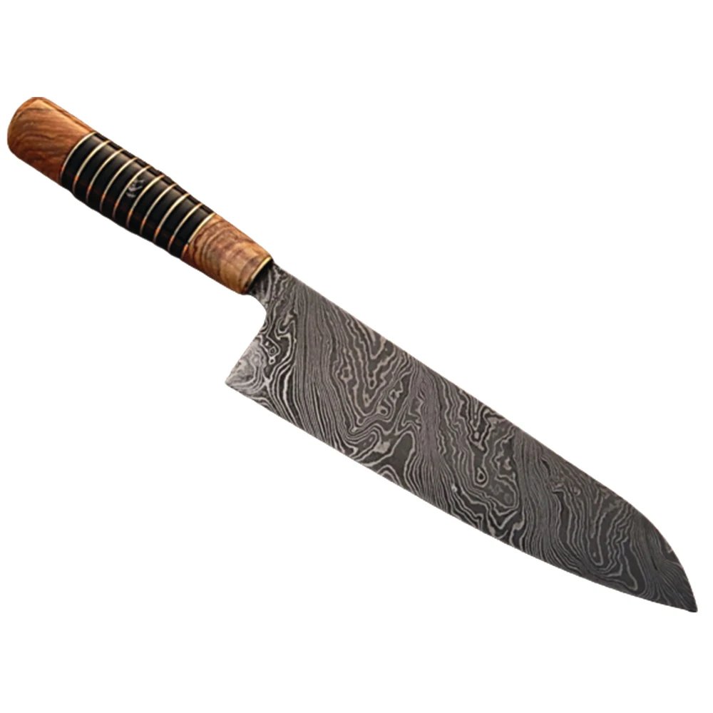 Top Quality   Custom Handmade Damascus Steel Kitchen Chef  Knife Vegetable Cutting Knife With Leather Sheath