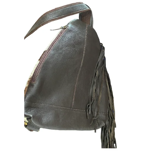 One Side Long Leather Fringed Front Cross Body Shoulder Bag Ladies Crossbody Shoulder Bag With Antic Brass Hardware