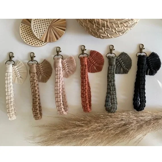 Boho Colorful Macrame Handmade Wristlet Key chain Strap Macrame Keyring Holder For Women Boho Key Accessories