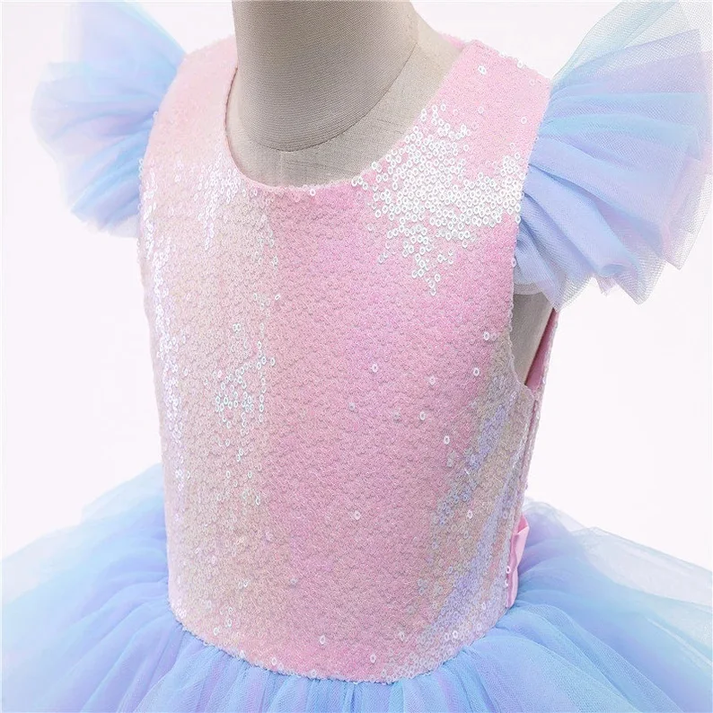 New Arrival Beautiful Unicorn Sequence Dress For Girls Knee-Length Party Wear Baby Tulle Dress