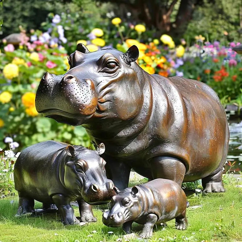 Garden Animal Customization Statue Decoration Large Bronze Hippo Sculpture