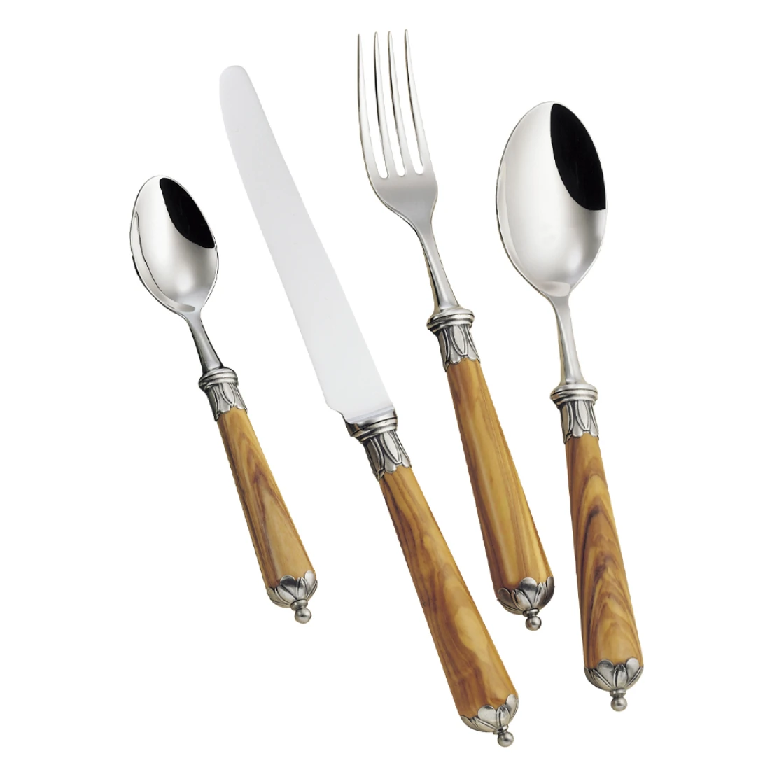 Handmade Stainless Steel Cutlery Set Metal Silverware Tableware Home Dining Food Spoon Fork Knife With Wooden Handles