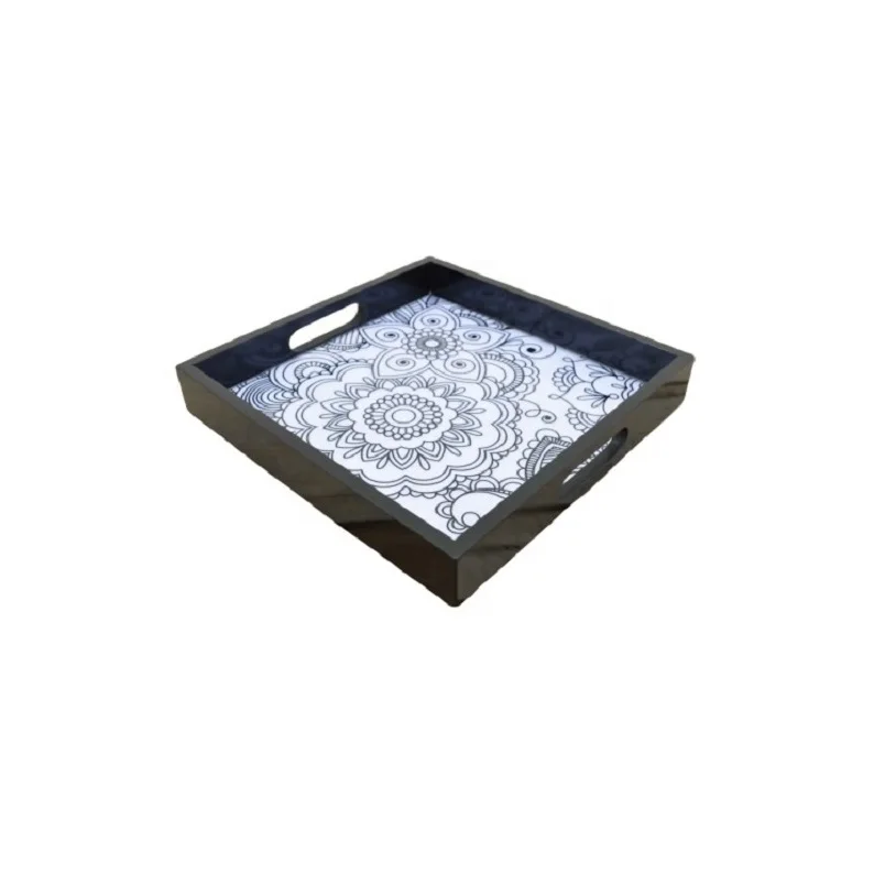 Premium Quality Wooden Serving Tray With Metal Handle For Hotel Restaurant  Decor From India