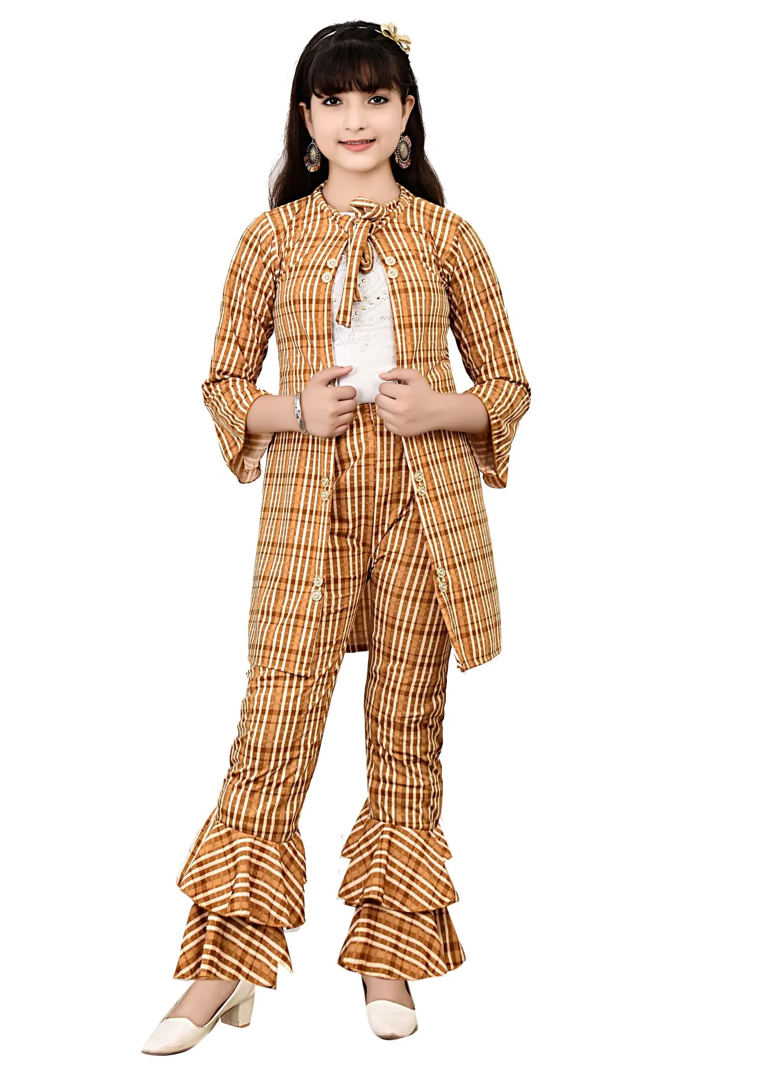 Best Quality Striped Design Cotton Blend Dresses Most Trending Top and Sahara Set for Girls 3-10Years in Stock