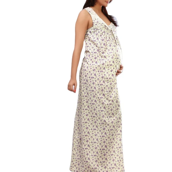 Customized Colour and Floral Print Soft Cotton Maternity Nightgown Sexy Cotton Nightgown Available at Market Price